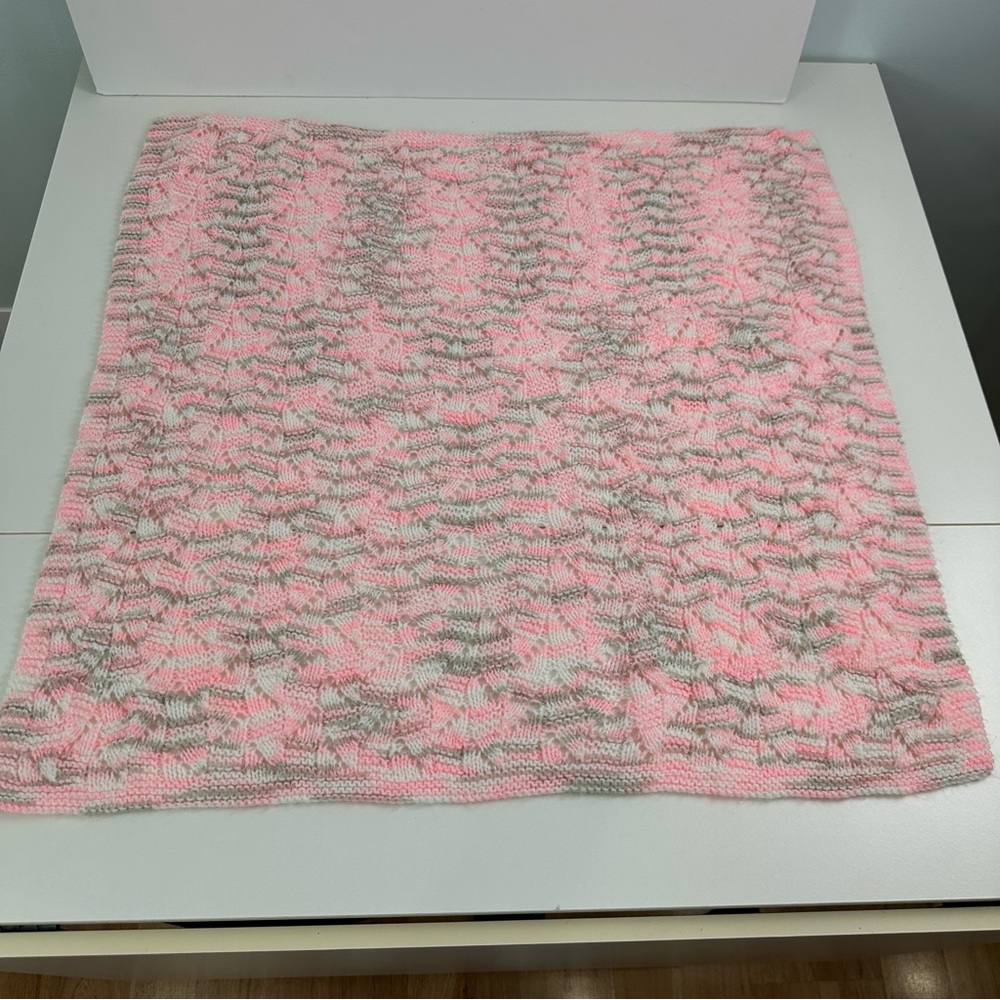 Soft Pink, white and Gray Open Stitch Knitted Throw Blanket Crib, Daybed, Lap